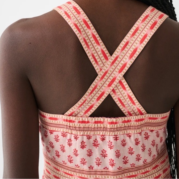 New Faherty Floral Block Multiprint Sm 4/6 Pink Linen Halter Criss-Cross Maxi - Picture 7 of 14